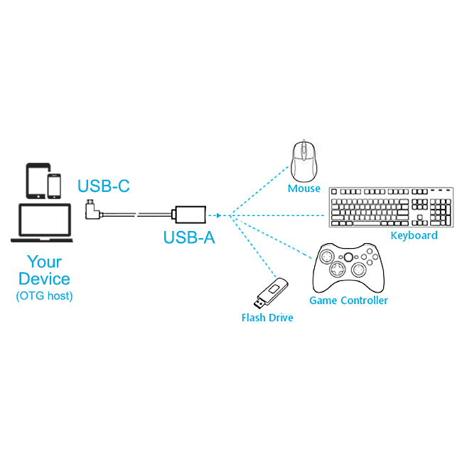 90 Degree USB Type-C (Right Angle) to USB 2.0 (Female) OTG Cable (21cm)